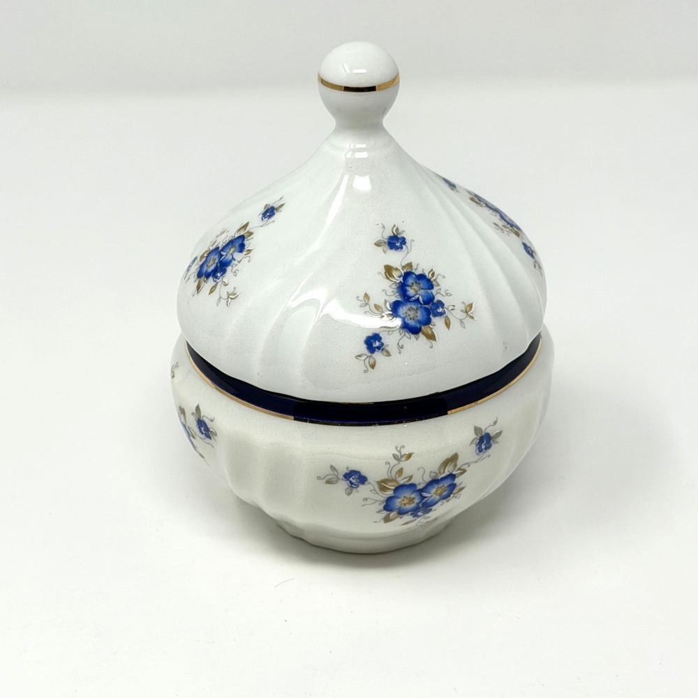 Vintage Aurora Firenze Perugina Italy Blue Floral‎ Porcelain Covered Jar